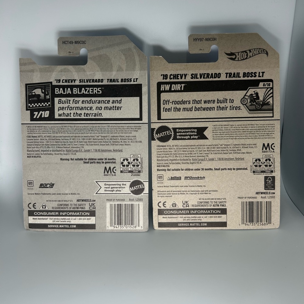 Hot Wheels Chevy Lot Of 2x - ‘19 Chevy Silverado Trail Boss LT Black & Blue NEW - Picture 4 of 4